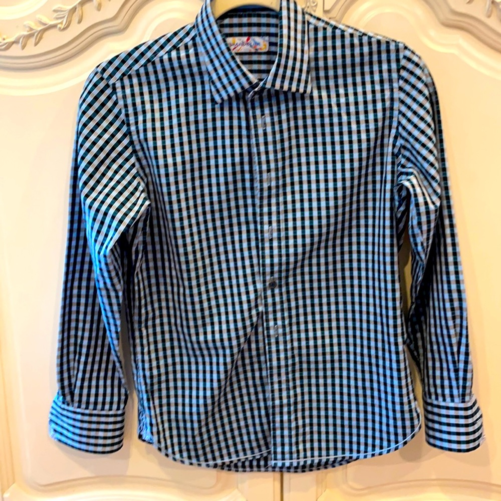 Brandolini boys 8-10 dress shirt blue/blue check